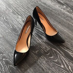 BCBG Black Patent Letter Heels